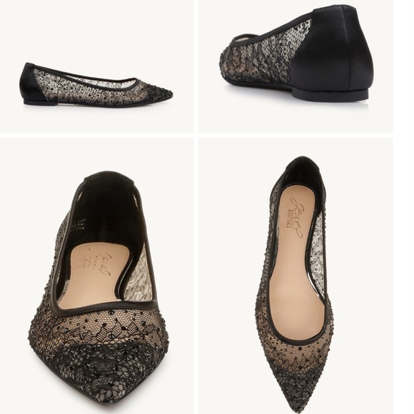 Jewel Badgley Mischka Juliana Lace Ballet Flat Black Evening Dress Shoes Pumps 7 - Picture 7 of 16